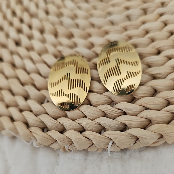 Vintage Slotted Gold Toned Pierced Earrings - Picture 1 of 6